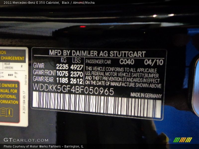 Black / Almond/Mocha 2011 Mercedes-Benz E 350 Cabriolet