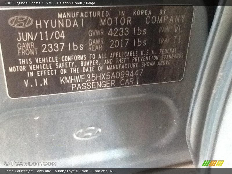 Celadon Green / Beige 2005 Hyundai Sonata GLS V6
