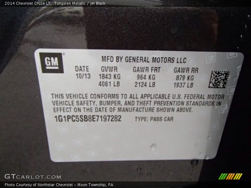 Tungsten Metallic / Jet Black 2014 Chevrolet Cruze LT