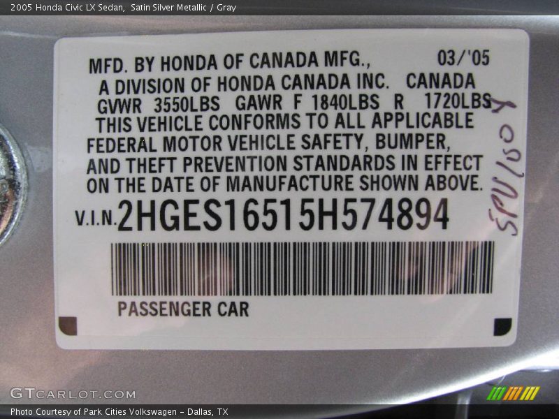 Satin Silver Metallic / Gray 2005 Honda Civic LX Sedan