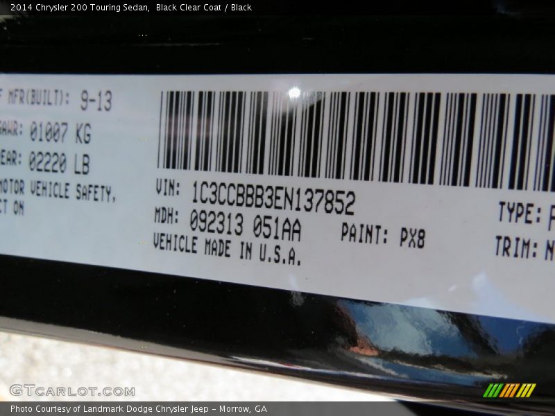 Black Clear Coat / Black 2014 Chrysler 200 Touring Sedan