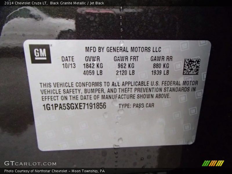 Black Granite Metallic / Jet Black 2014 Chevrolet Cruze LT