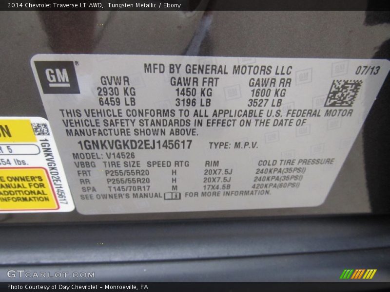 Tungsten Metallic / Ebony 2014 Chevrolet Traverse LT AWD