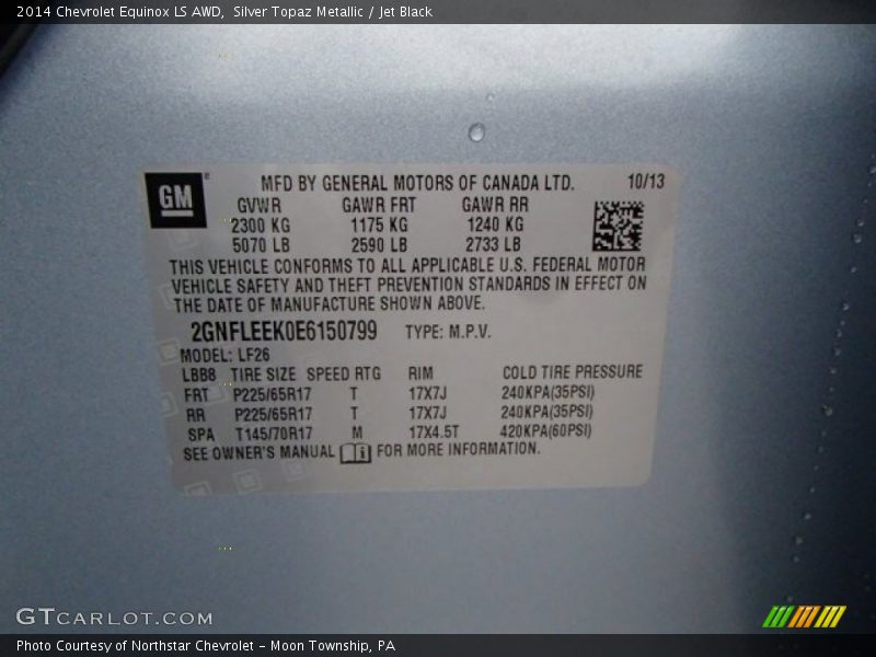 Silver Topaz Metallic / Jet Black 2014 Chevrolet Equinox LS AWD