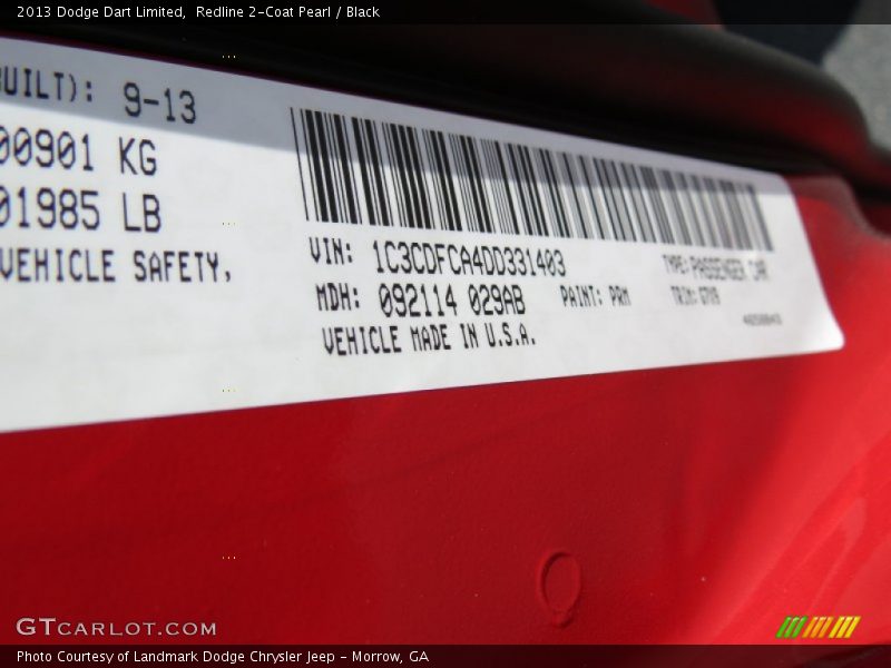 Redline 2-Coat Pearl / Black 2013 Dodge Dart Limited