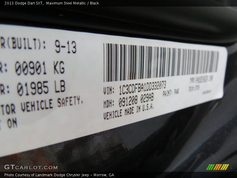 Maximum Steel Metallic / Black 2013 Dodge Dart SXT