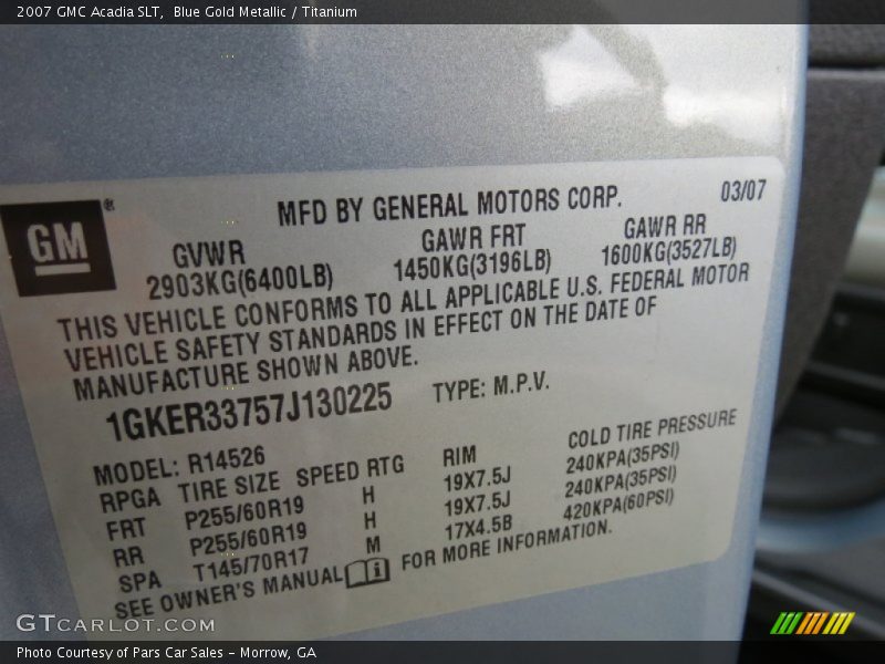 Blue Gold Metallic / Titanium 2007 GMC Acadia SLT
