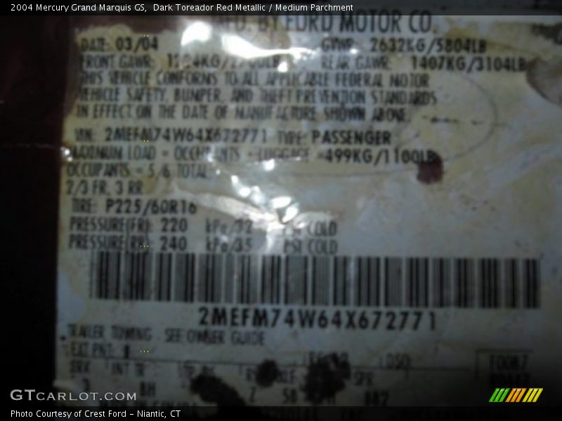 Dark Toreador Red Metallic / Medium Parchment 2004 Mercury Grand Marquis GS