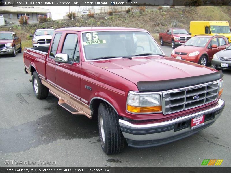 Electric Currant Red Pearl / Beige 1995 Ford F150 Eddie Bauer Extended Cab