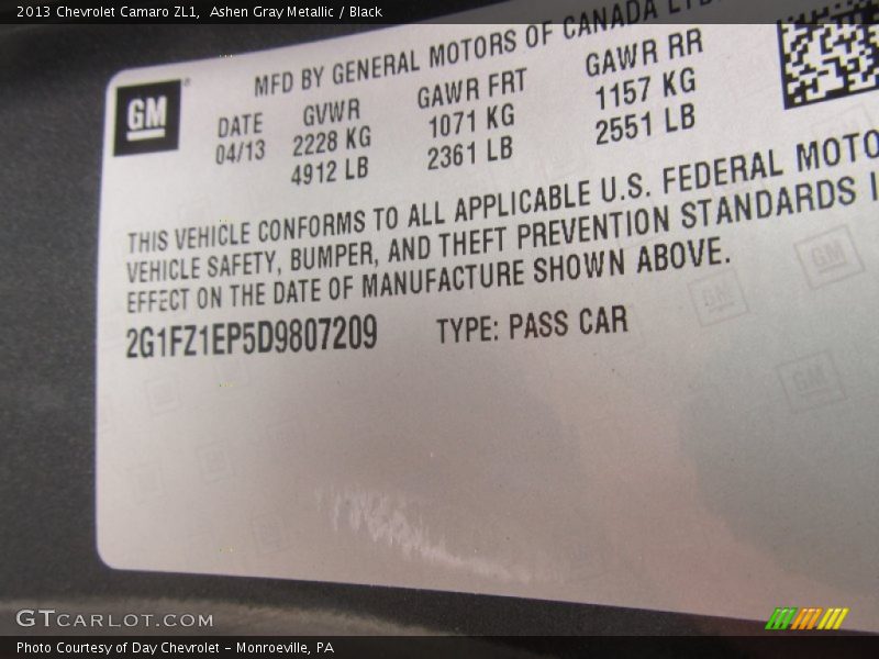 Ashen Gray Metallic / Black 2013 Chevrolet Camaro ZL1