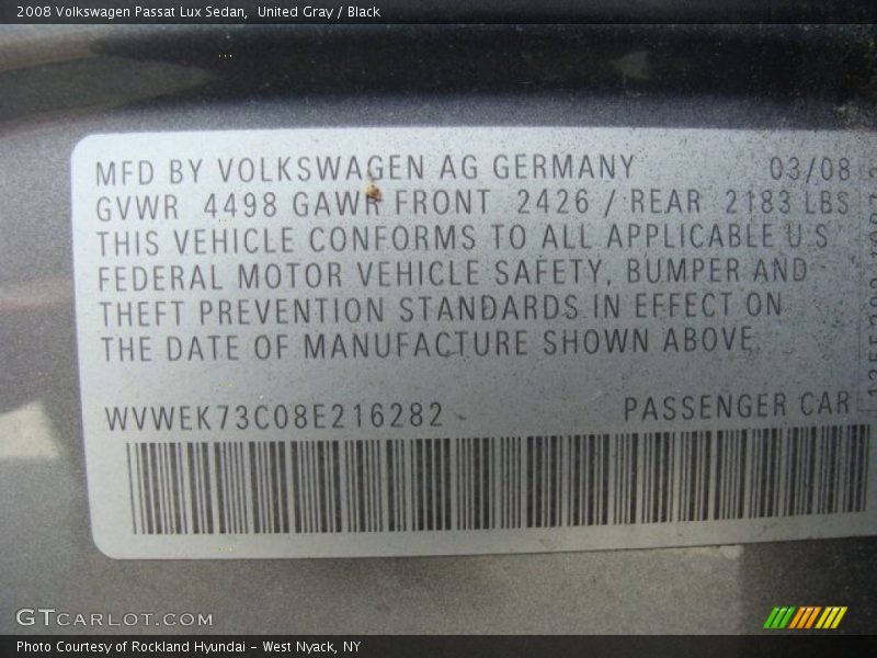 United Gray / Black 2008 Volkswagen Passat Lux Sedan