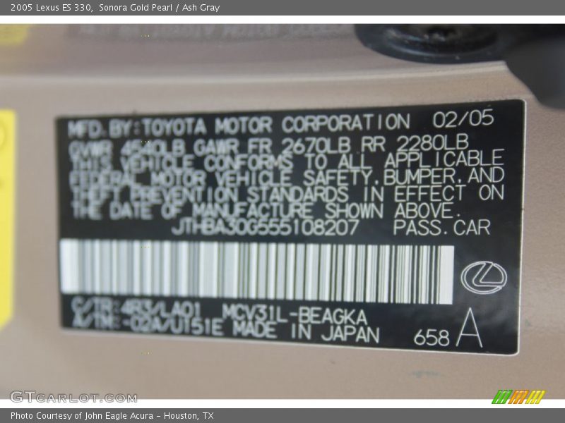 Sonora Gold Pearl / Ash Gray 2005 Lexus ES 330