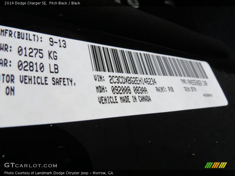 Pitch Black / Black 2014 Dodge Charger SE