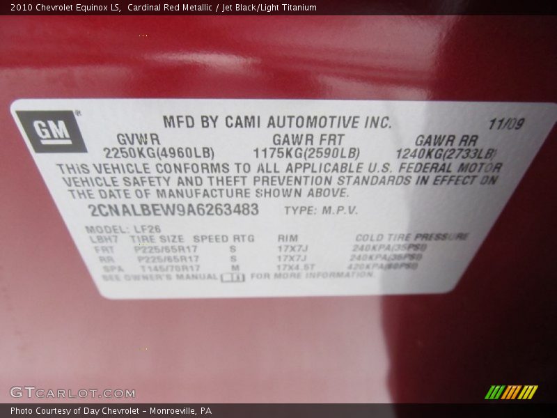 Cardinal Red Metallic / Jet Black/Light Titanium 2010 Chevrolet Equinox LS