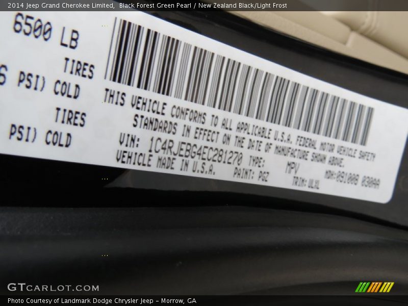 Black Forest Green Pearl / New Zealand Black/Light Frost 2014 Jeep Grand Cherokee Limited