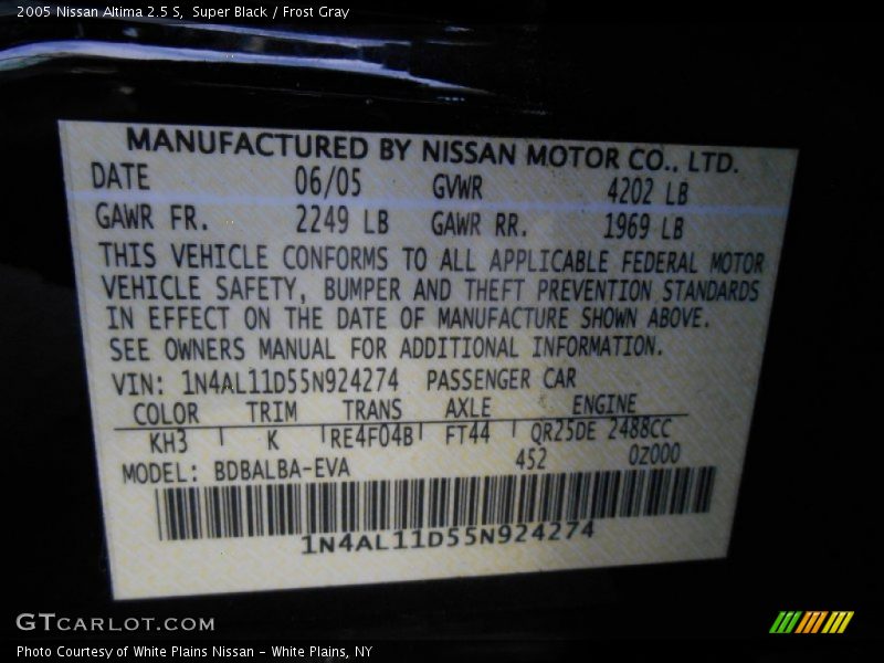 Super Black / Frost Gray 2005 Nissan Altima 2.5 S