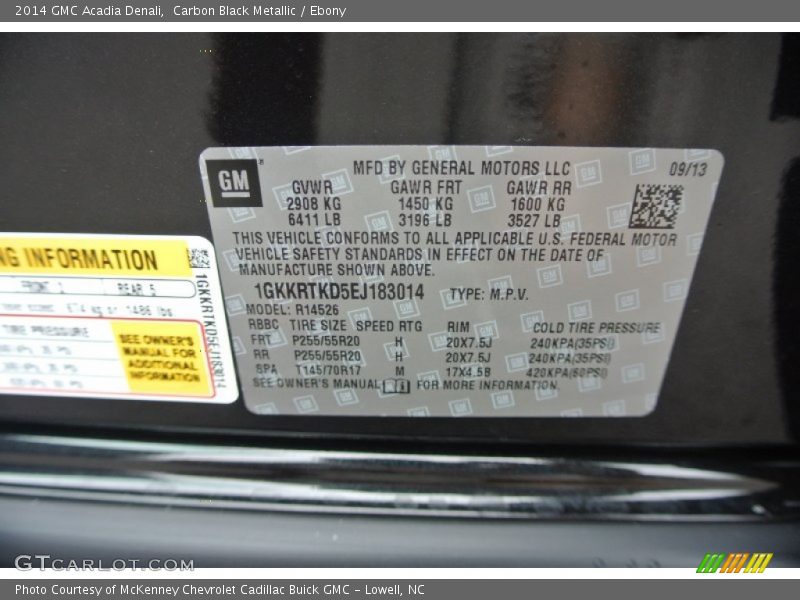 Carbon Black Metallic / Ebony 2014 GMC Acadia Denali