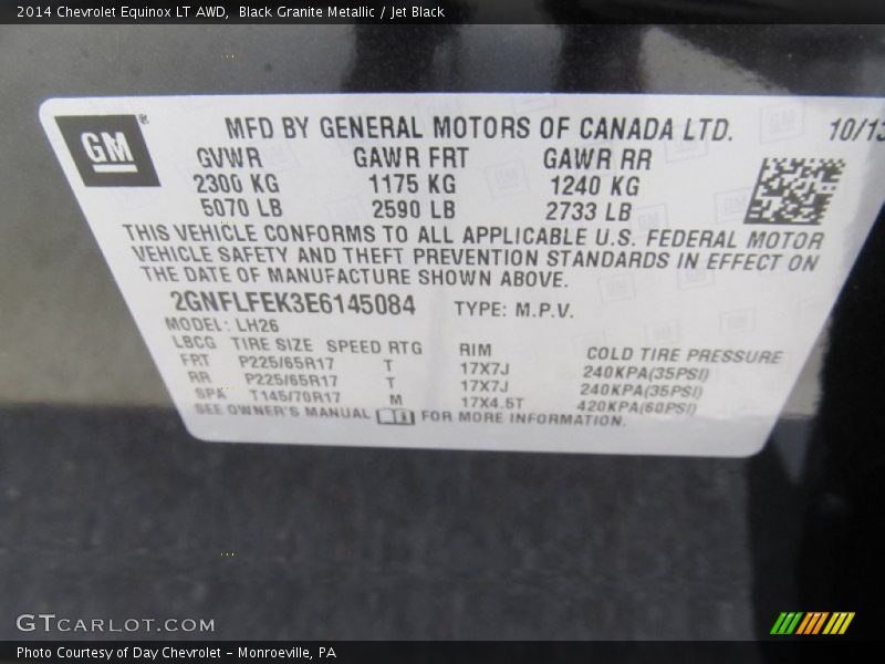 Black Granite Metallic / Jet Black 2014 Chevrolet Equinox LT AWD