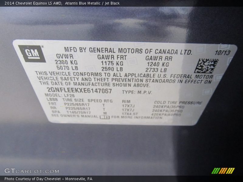 Atlantis Blue Metallic / Jet Black 2014 Chevrolet Equinox LS AWD
