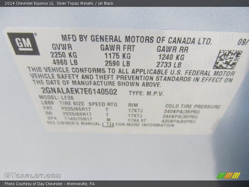 Silver Topaz Metallic / Jet Black 2014 Chevrolet Equinox LS