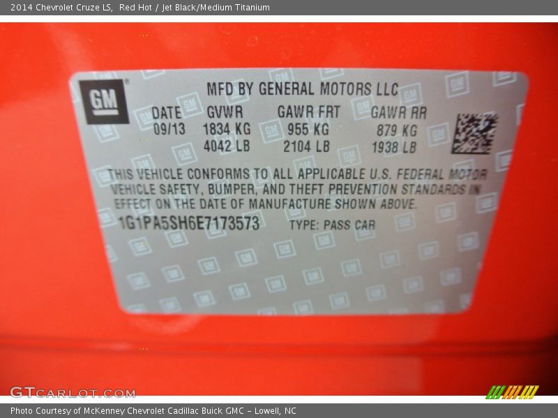 Red Hot / Jet Black/Medium Titanium 2014 Chevrolet Cruze LS
