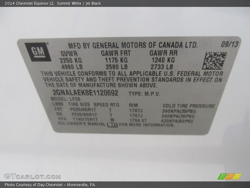 Summit White / Jet Black 2014 Chevrolet Equinox LS