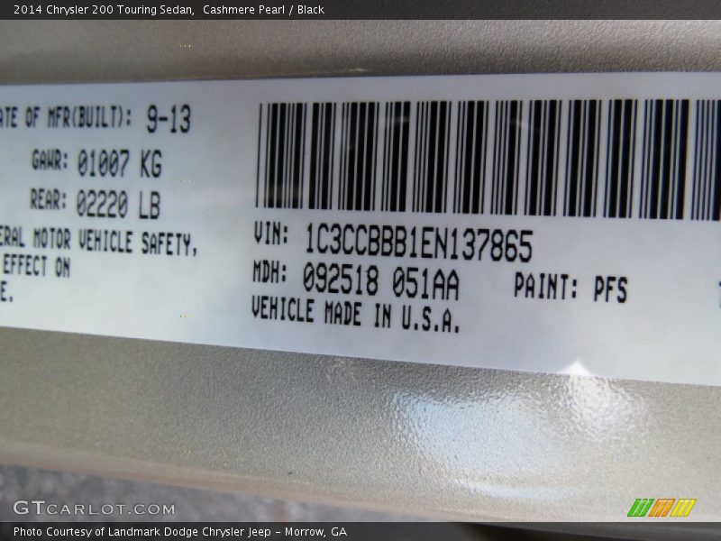 Cashmere Pearl / Black 2014 Chrysler 200 Touring Sedan