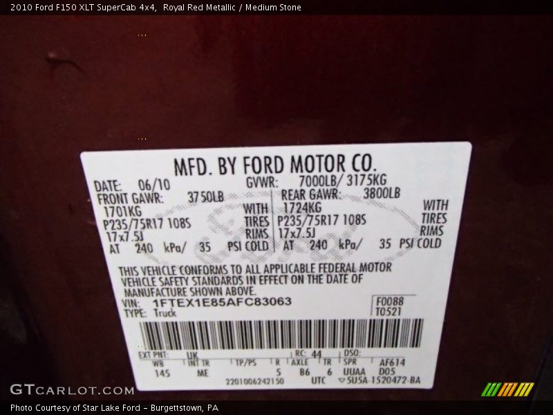 Royal Red Metallic / Medium Stone 2010 Ford F150 XLT SuperCab 4x4