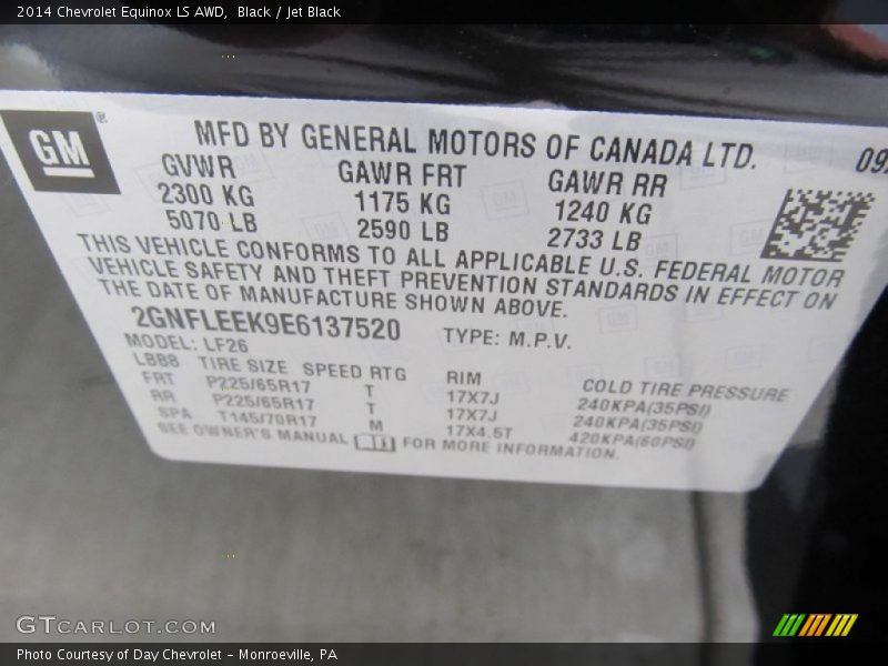 Black / Jet Black 2014 Chevrolet Equinox LS AWD