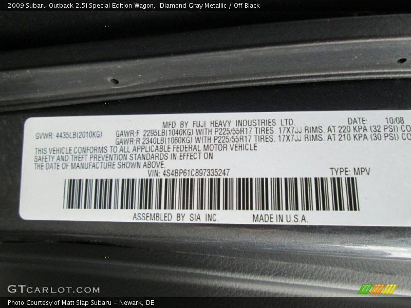 Diamond Gray Metallic / Off Black 2009 Subaru Outback 2.5i Special Edition Wagon
