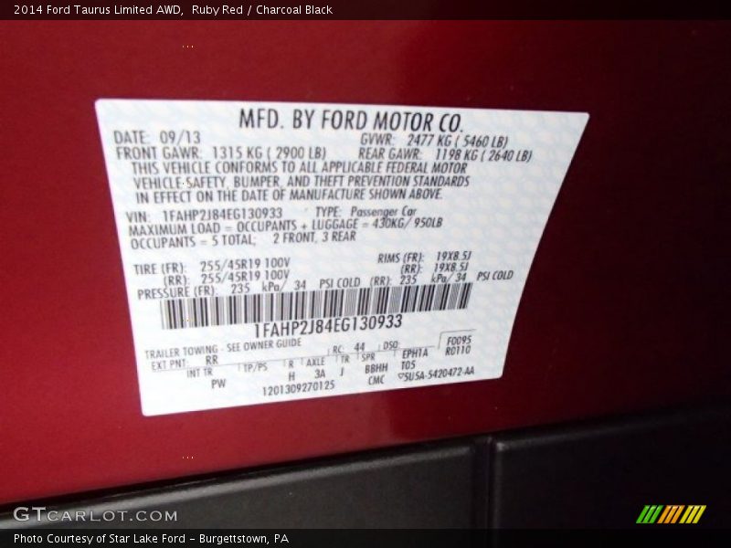 Ruby Red / Charcoal Black 2014 Ford Taurus Limited AWD