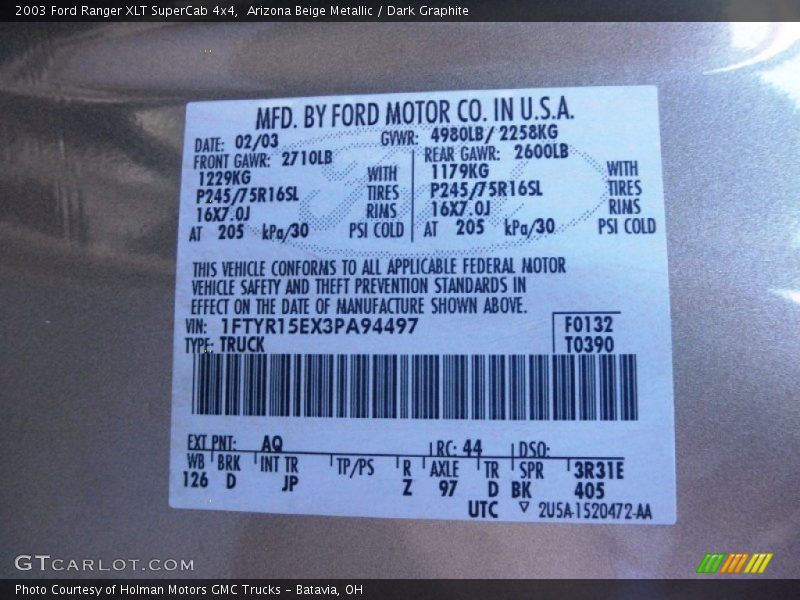 Arizona Beige Metallic / Dark Graphite 2003 Ford Ranger XLT SuperCab 4x4