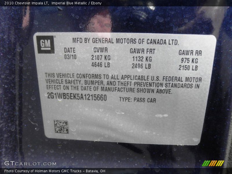 Imperial Blue Metallic / Ebony 2010 Chevrolet Impala LT