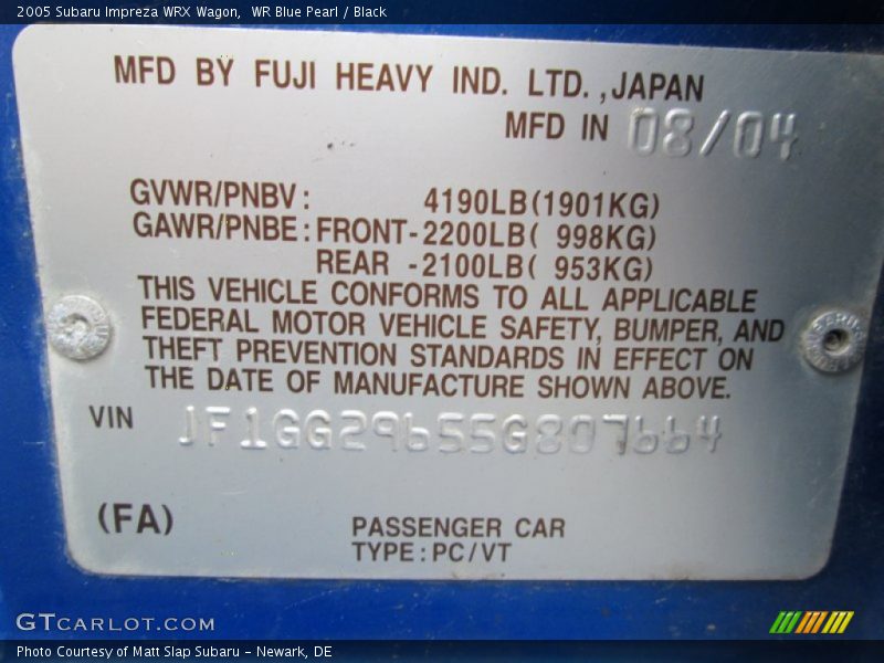 WR Blue Pearl / Black 2005 Subaru Impreza WRX Wagon