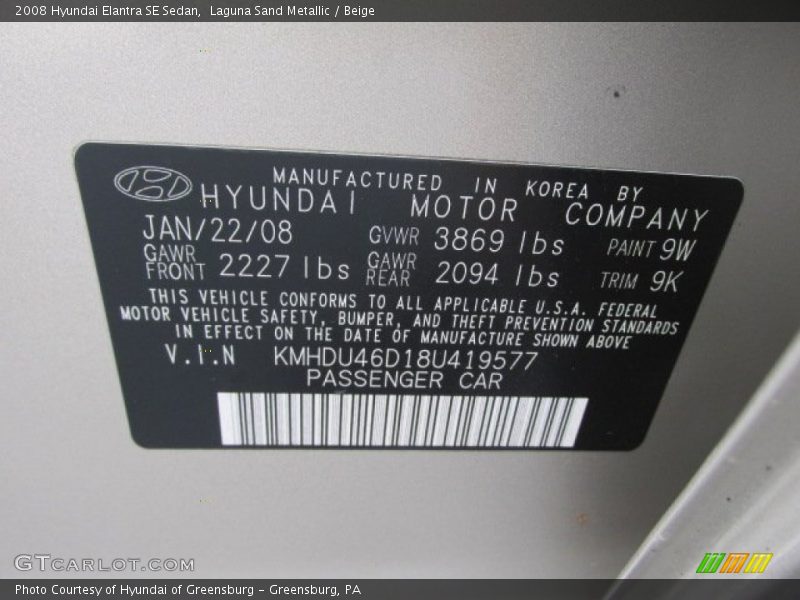 Laguna Sand Metallic / Beige 2008 Hyundai Elantra SE Sedan
