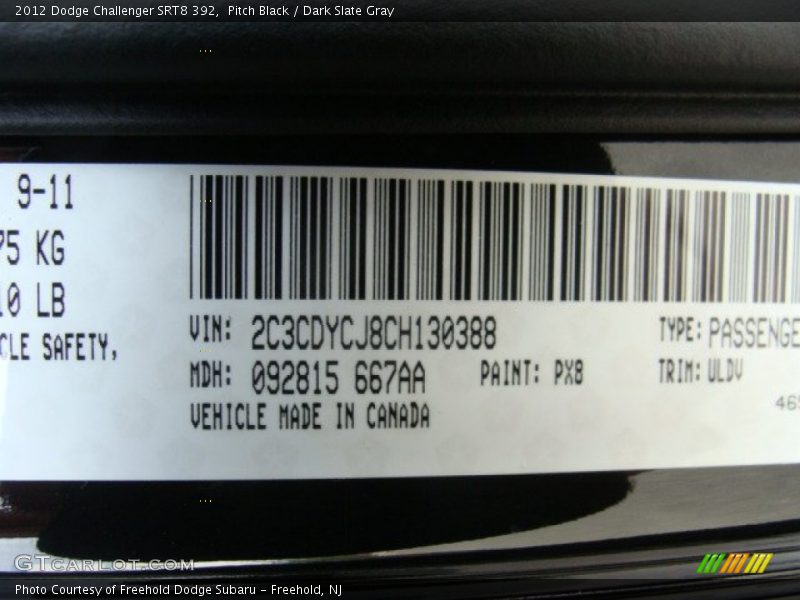 Pitch Black / Dark Slate Gray 2012 Dodge Challenger SRT8 392