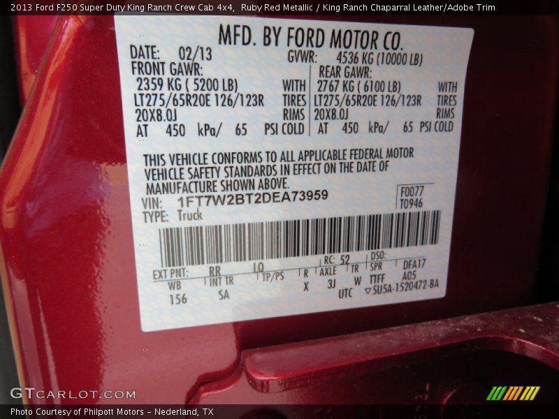 Ruby Red Metallic / King Ranch Chaparral Leather/Adobe Trim 2013 Ford F250 Super Duty King Ranch Crew Cab 4x4