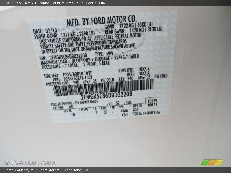 White Platinum Metallic Tri-Coat / Dune 2013 Ford Flex SEL