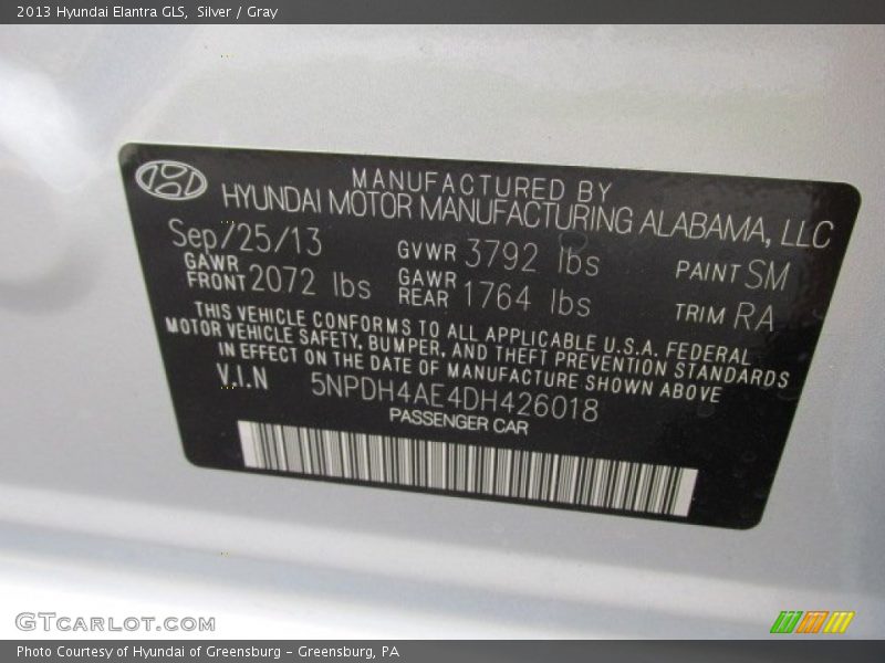 Silver / Gray 2013 Hyundai Elantra GLS