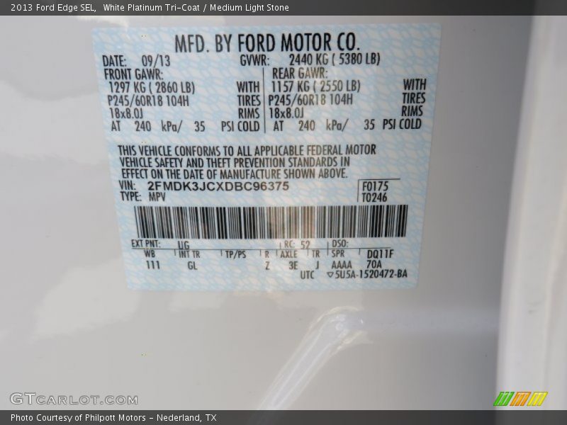 White Platinum Tri-Coat / Medium Light Stone 2013 Ford Edge SEL