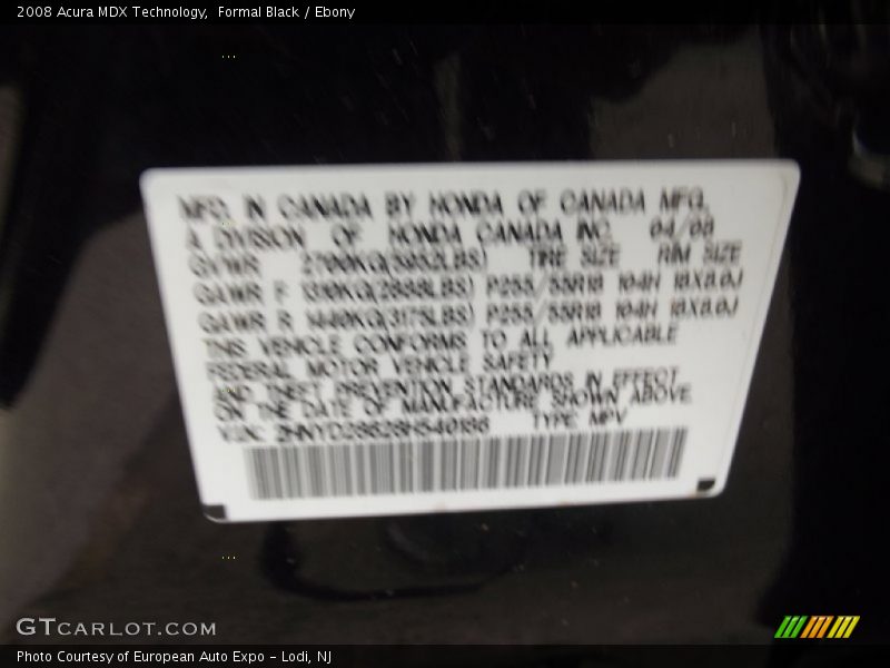 Formal Black / Ebony 2008 Acura MDX Technology
