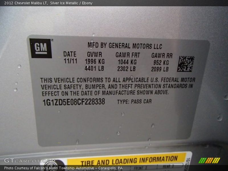 Silver Ice Metallic / Ebony 2012 Chevrolet Malibu LT