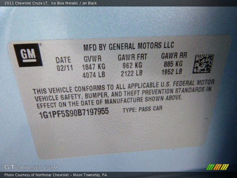 Ice Blue Metallic / Jet Black 2011 Chevrolet Cruze LT