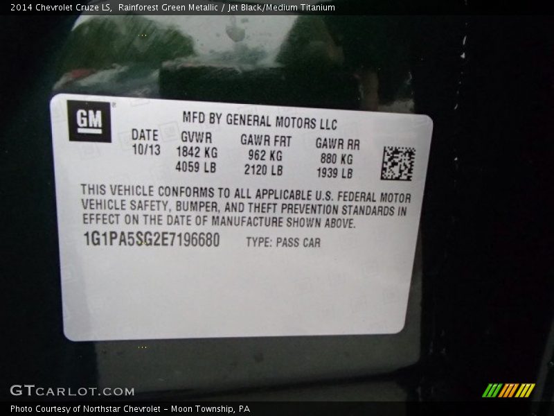 Rainforest Green Metallic / Jet Black/Medium Titanium 2014 Chevrolet Cruze LS