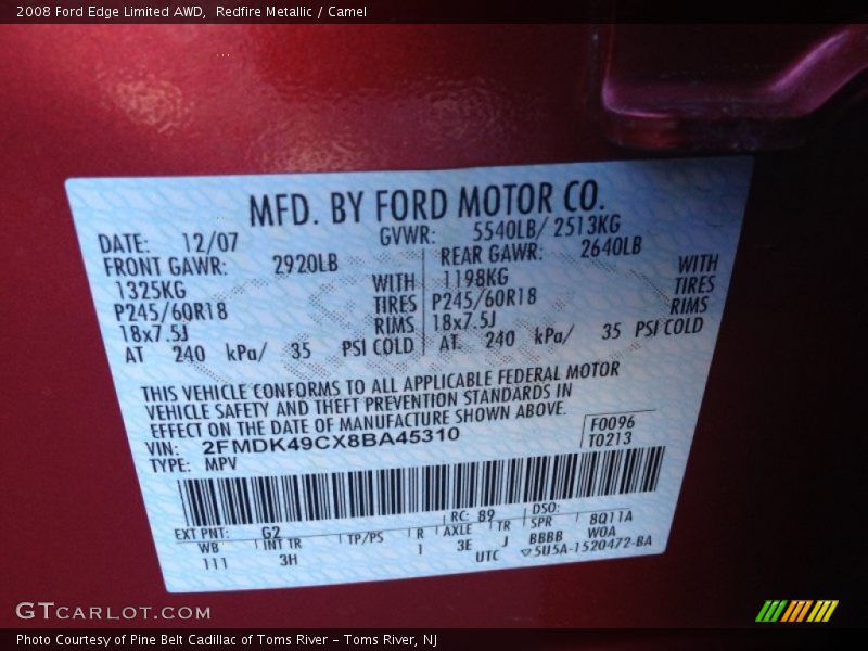 Redfire Metallic / Camel 2008 Ford Edge Limited AWD
