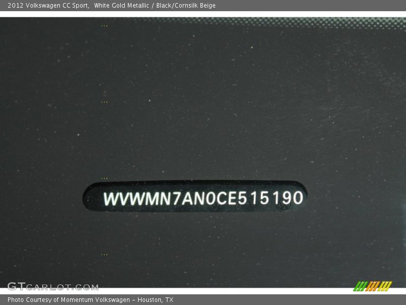 White Gold Metallic / Black/Cornsilk Beige 2012 Volkswagen CC Sport