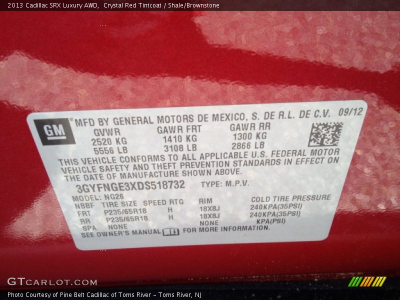 Crystal Red Tintcoat / Shale/Brownstone 2013 Cadillac SRX Luxury AWD