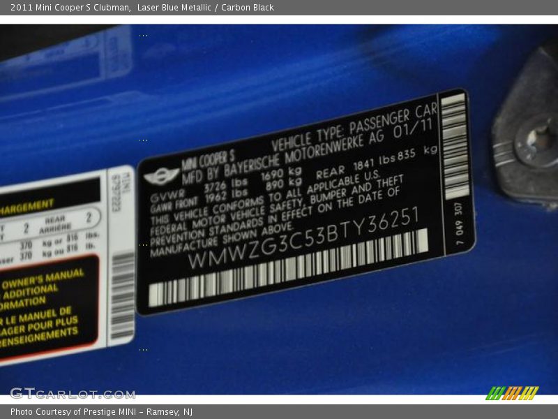 Laser Blue Metallic / Carbon Black 2011 Mini Cooper S Clubman