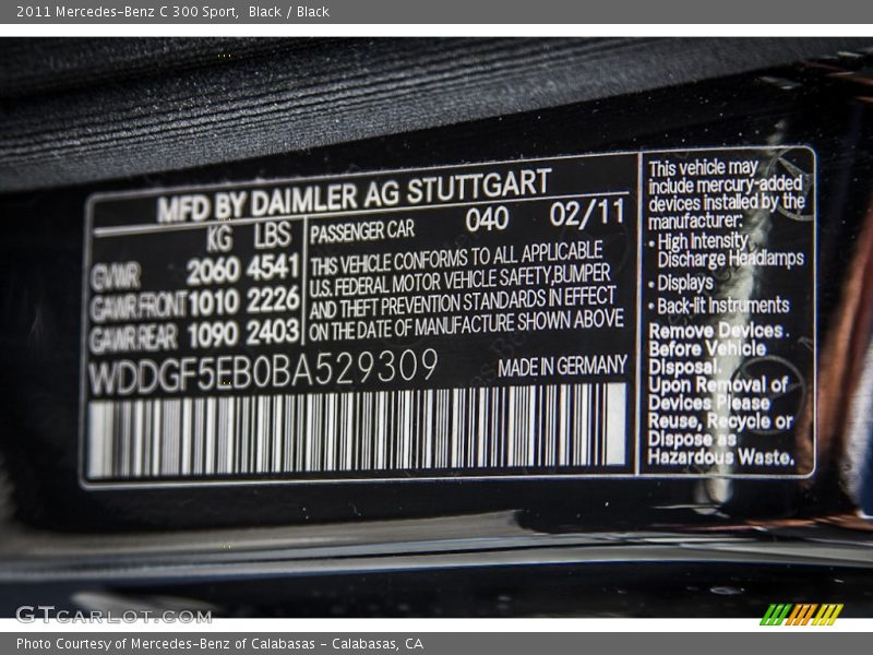 Black / Black 2011 Mercedes-Benz C 300 Sport
