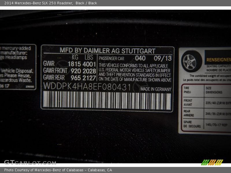 Black / Black 2014 Mercedes-Benz SLK 250 Roadster